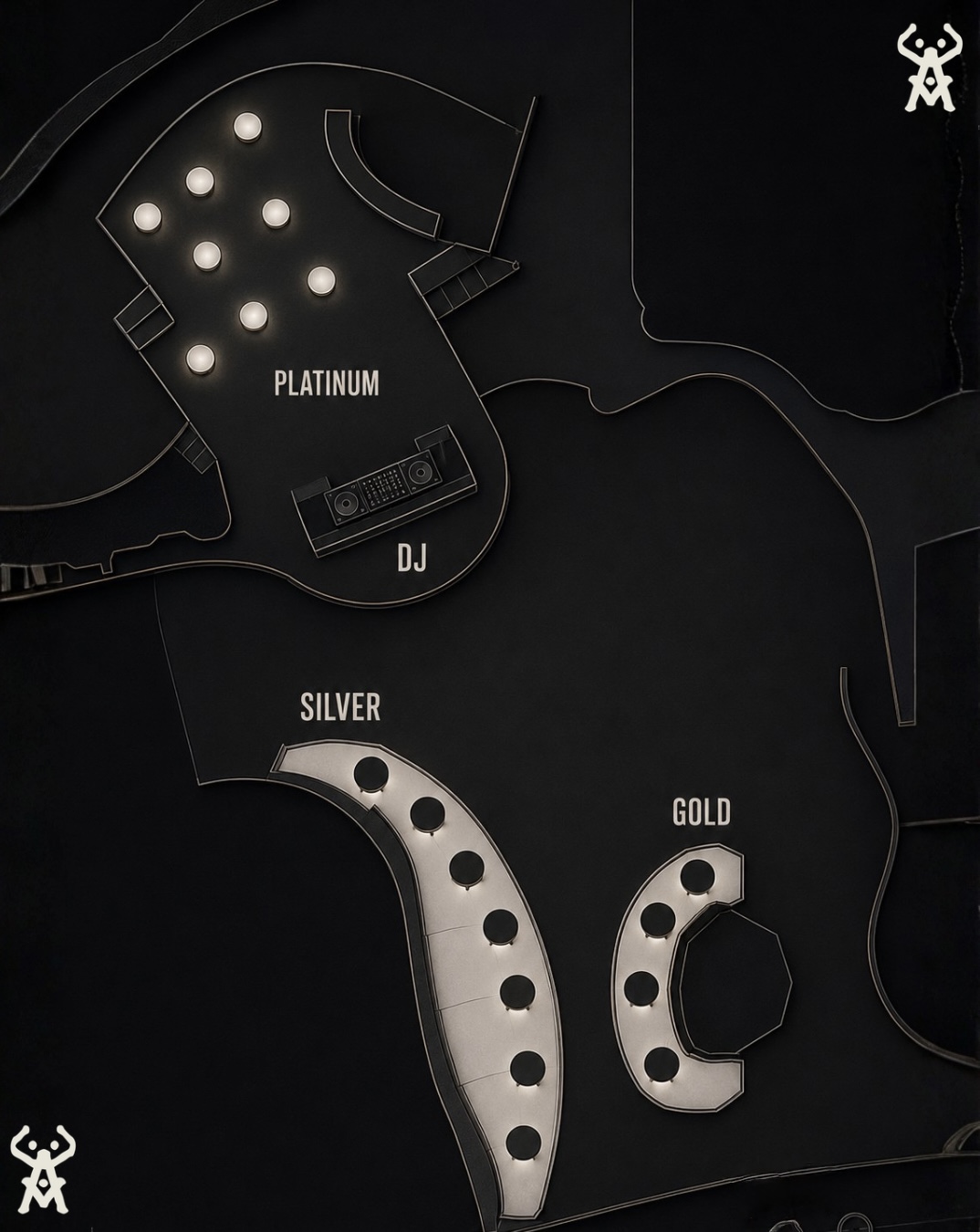 Mappa dei tavoli e delle zone VIP del club